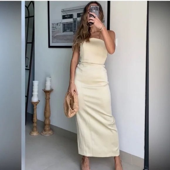 ZARA CREAM SATIN EFFECT MIDI DRESS - Picture 16 of 16